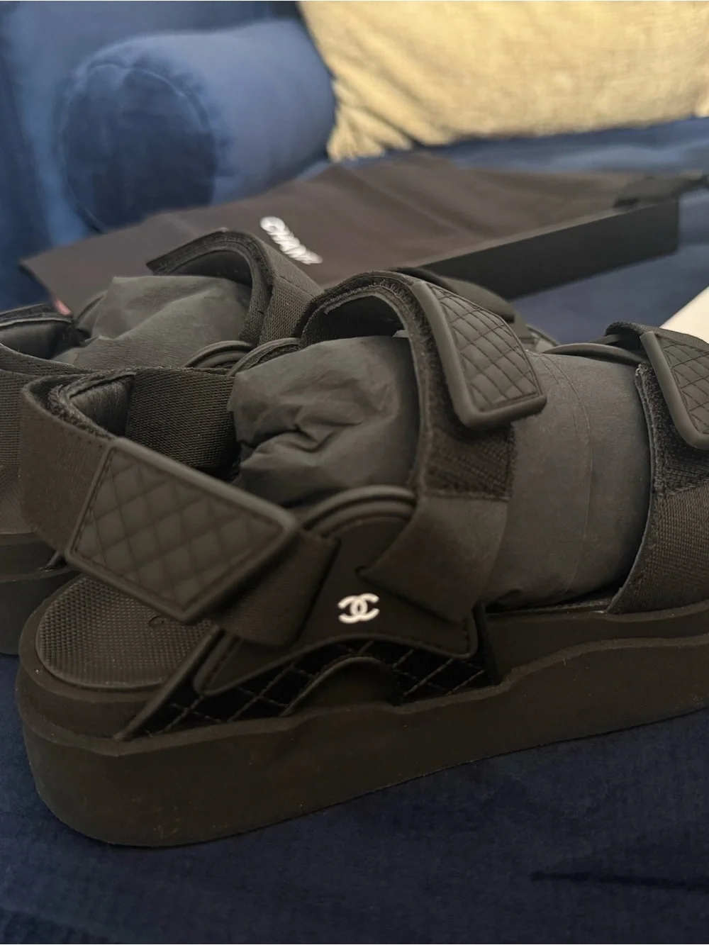CHANEL Black Quilted Strap Sandals